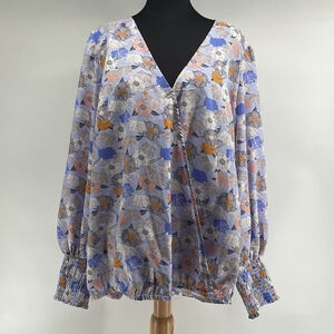 MELLOWDAY floral shirt blouse high low tunic stretch waist sz 2X plus size NWT